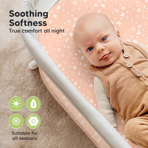 Image of 2-pk Waterproof Bassinet Sheets Girls, Boys, Cotton - 33x17 Universal Bassinet Mattress Pad Protector Cover, Compatible with Graco,Baby Delight,Chicco,Halo Bassinest Swivel Sleeper Fitted(Butterflies)