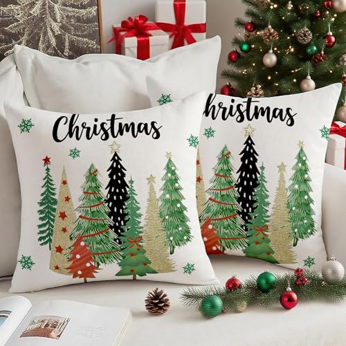 Image of Vorysum set of 2 White Christmas Tree Cushion Cover 45x45 cm Velvet Winter Snowflake Decoration Throw Pillow Cover 18x18 Inches Christmas Decorative for Party Living Room Office Hotel