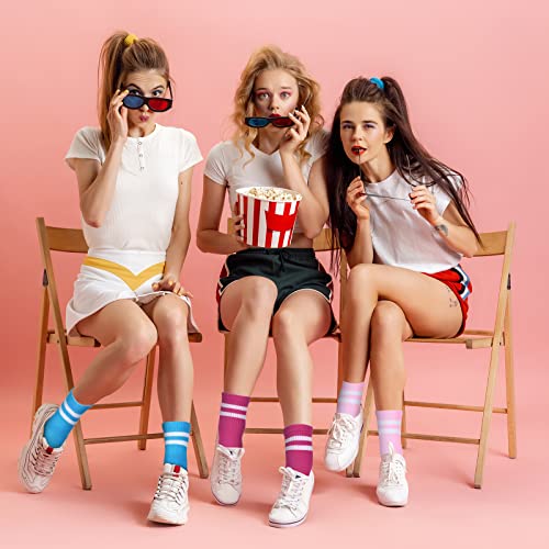 Tarpop 6 Pairs Neon Striped Crew Tube Socks Men Women's Ankle Athletic Short Socks4