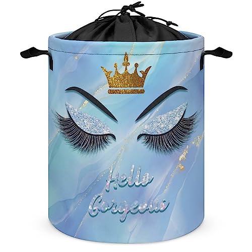 Hello Gorgeous Silver Foldable Waterproof Laundry Basket Eyelash Luxury Marble Eyelash Queen Crown Print for Dorm Family Travel One Size
