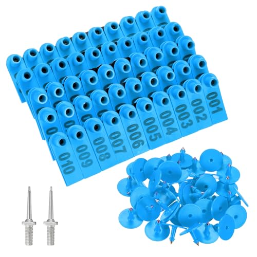 Étiquettes d'oreilles de mouton numérotées 001-100 en plastique avec 2 aiguilles pour bovins