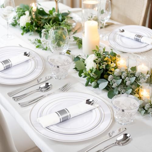 image for WELLIFE 350-Piece Silver Plastic Dinnerware Set - Disposable 10.25