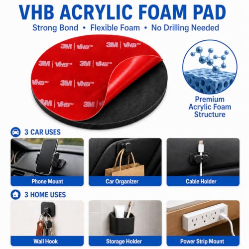Image of 15 Pcs Double Side Tape Heavy Duty Round Adhesive Pads, Double Tape for Car Dashboard, Reusable Mounting Stickers for Dash Cam, Camera & Home Use, Strong Double Sided Adhesive Discs(2.36 Inch)