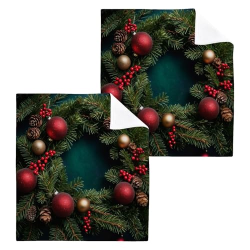 Flradish 4 Pack Christmas Pattern Pure Cotton Washcloths 12 x 12 Inch Reusable Absorbent Soft Cotton Face Towels Fingertip Towels Set for Gym Towels,Hotel and Spa