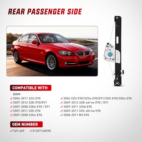 Image of Nilight 749-469 Rear Passenger Side Power Window Regulator,Compatible with BMW E90 E91 323i 325i 325xi 328i 328i xDrive 330i 330xi 335i 335xi M3 2006 2007 2008 2009 2010 2011