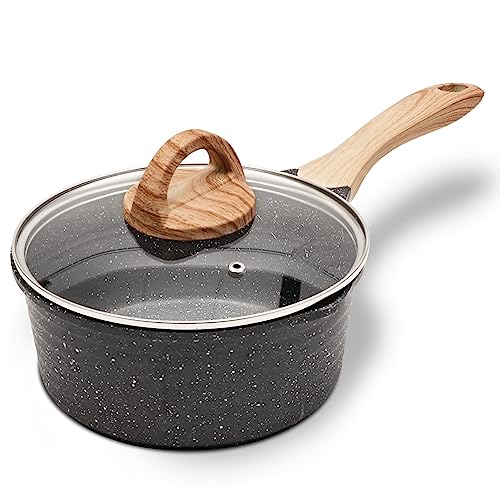 JEETEE Casseruola Antiaderente 16 cm, 1,5 l con coperchio, pentolino con manico, pentolino latte, pentola per pasta, adatta per induzione, elettrico e gas (Grigio)