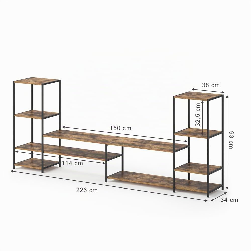 Vicco Meuble TV Fyrk, Bois Antique, 226x93cm, avec des étagères Ouvertes pour Le Rangement des appareils multimédias