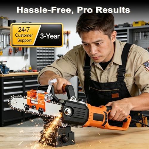Image of Portable Chainsaw Sharpener Jig Kit, Hand Crank Sharpening Tool with 3 Sharpening Burrs Cleaning Brush, Chain Saw Blade Sharpener Accessories for Electric Chainsaw, Gardening