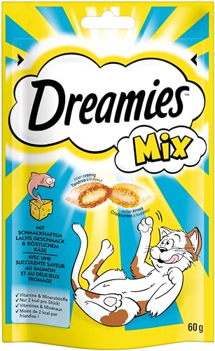 Dreamies Mix Katzensnacks mit Lachs & Käse – Außen knusprig & innen cremig – 6 x 60g