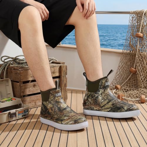 Image of Men's Deck Boots, Deck Shoes Waterproof Rain Boots, Saltwater Fishing Ankle Boots, Non-Slip Rubber Garden Muck Boots for Gardening Boating Camping Sailing Fishing