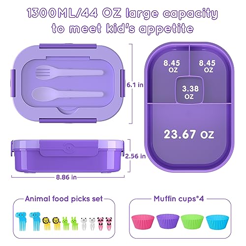 Image of Lunch Box Kids Adult Bento Box Bento-Style Lunch Box 1300ml Ideal Portion Size Leak Proof for Teens Toddlers, BPA Free Lunchbox Containers for School Work Picnic (Purple)