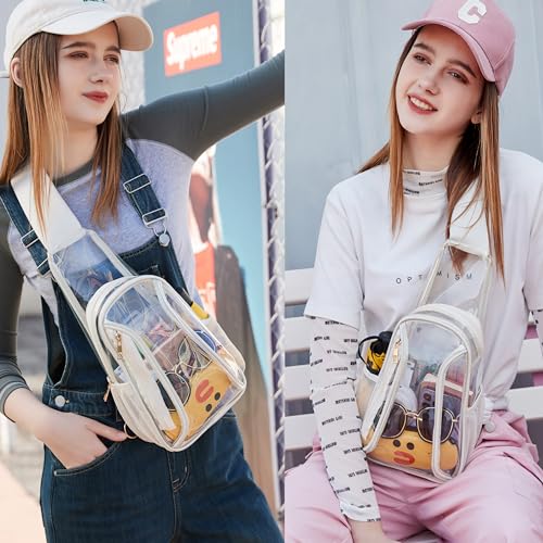 Caoroky knight clear bag for stadium events approved crossbody bags transparent TPU sling shoulder purse casual chest pack heavy duty clear backpack for men women-Off White2