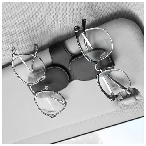 Stacool Sunglass Holder for Car,Magnetic PU Leather Car Sunglass Holder for Car Sun Visor,Double Position Visor Sunglasses Holder Clip Car Organizer Car Accessories Interior (Black)