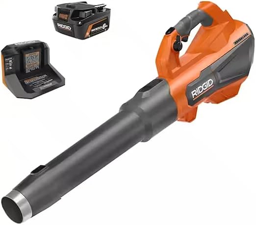 RIDGID 18V Brushless 130 MPH 510 CFM Cordless Battery Leaf Blower with 6.0 Ah MAX Output Battery and Charger (Renewed)