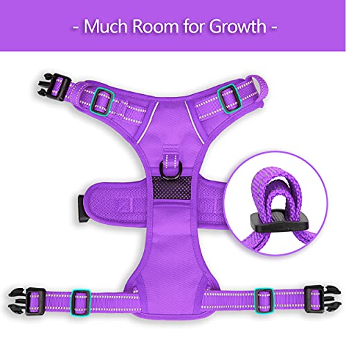 Image of PoyPet No Pull Dog Harness, No Choke Reflective Dog Vest, Adjustable Pet Harnesses with Easy Control Padded Handle for Small Medium Large Dogs(Purple Matching Trim,XS)