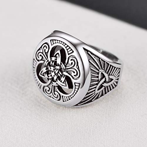 U7 Anel masculino de sinete de nó celta redondo vintage de aço inoxidável/preto/ouro 18K (caixa de p