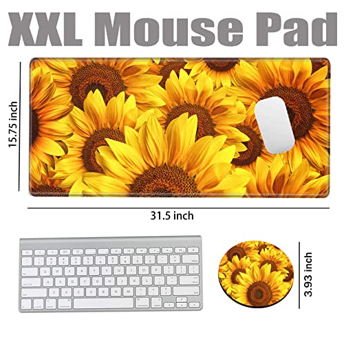 Image of Sunflower Mouse Pad Large Desk Mats on Top of Desks Pad 31.5''x 15.75''inch Gaming Mousepad Long Extended Desk Protector Mat Full Laptop Mat for Wireless Mouse Non Slip Work Computer