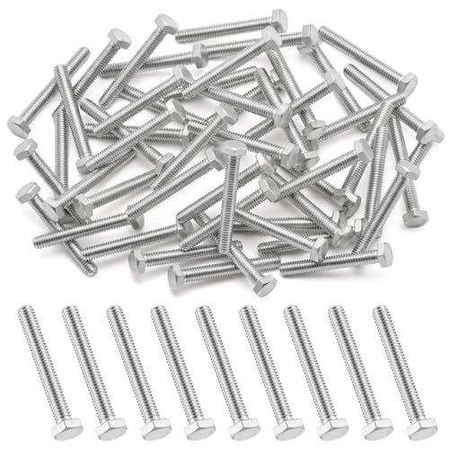 Image of Zonon 50 Pcs 1 /4-20 x 2 Hex Head Screw Bolt 18-8 (304) Stainless Steel Hexagon Bolts, Fully Threaded, Plain Finish, External Hex Drive (Silver)