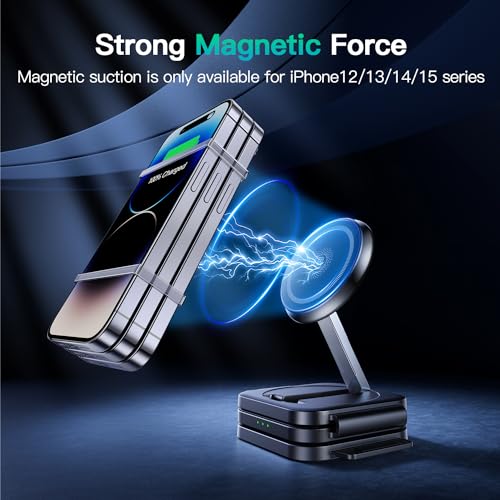 Image of JARGO 3 in 1 Wireless Charging Station for Apple Devices, Foldable iPhone Charging Station for iPhone 17 /16 /15 /14 /13 /12, Apple Watch & AirPods with Magsafe (Magnetic Black)