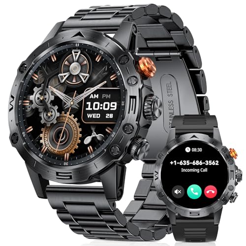 BANLVS Reloj Inteligente Hombre HD Militar Smartwatch con Llamadas Bluetooth 110+ Modos Deportivos Pulsera Actividad, 24/7 Pulsómetro/SpO2/Sueño/Podómetro, IP68, Negro Silicona-2
