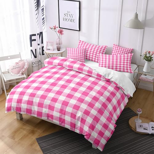 Housse de couette 200x200 rose et blanche style patchwork de lit - 3