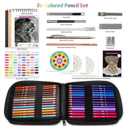 HIFORNY 80 Coloured Pencils Set for Adults Colouring - Image 2