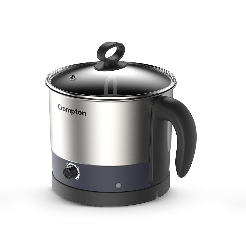 Crompton Multi-Purpose Kettle 1 Ltr Temperature Control Knob | 360-degree swivel base | Robust Stainless Steel Body | LED Indicator | Safety - Auto Shut-Off | Ergonomic Handle | Wide Mouth
