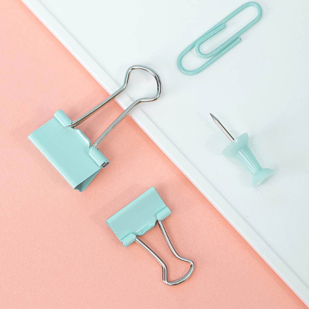 Paper Clips and Binder Clips Set, Metal Assorted Sized Binders with Push Pins, Cute Office Supplies for Desk, Desk Accessories (Green) - Image 4