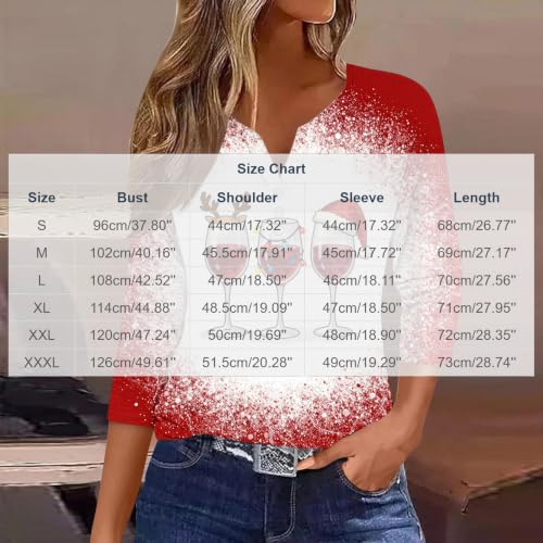 Women Christmas T-Shirts Henley V Neck Tops Loose Casual Blouse - image 3
