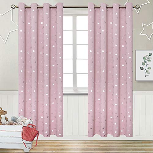 Image of BGment Pink Curtains for Girls Bedroom 84 Inch Long, Star and Moon Blackout Curtains for Kids Room, Room Darkening Thermal Insulated Window Grommet Curtains for Nursery, 52 Wide, 2 Panels, Light Pink