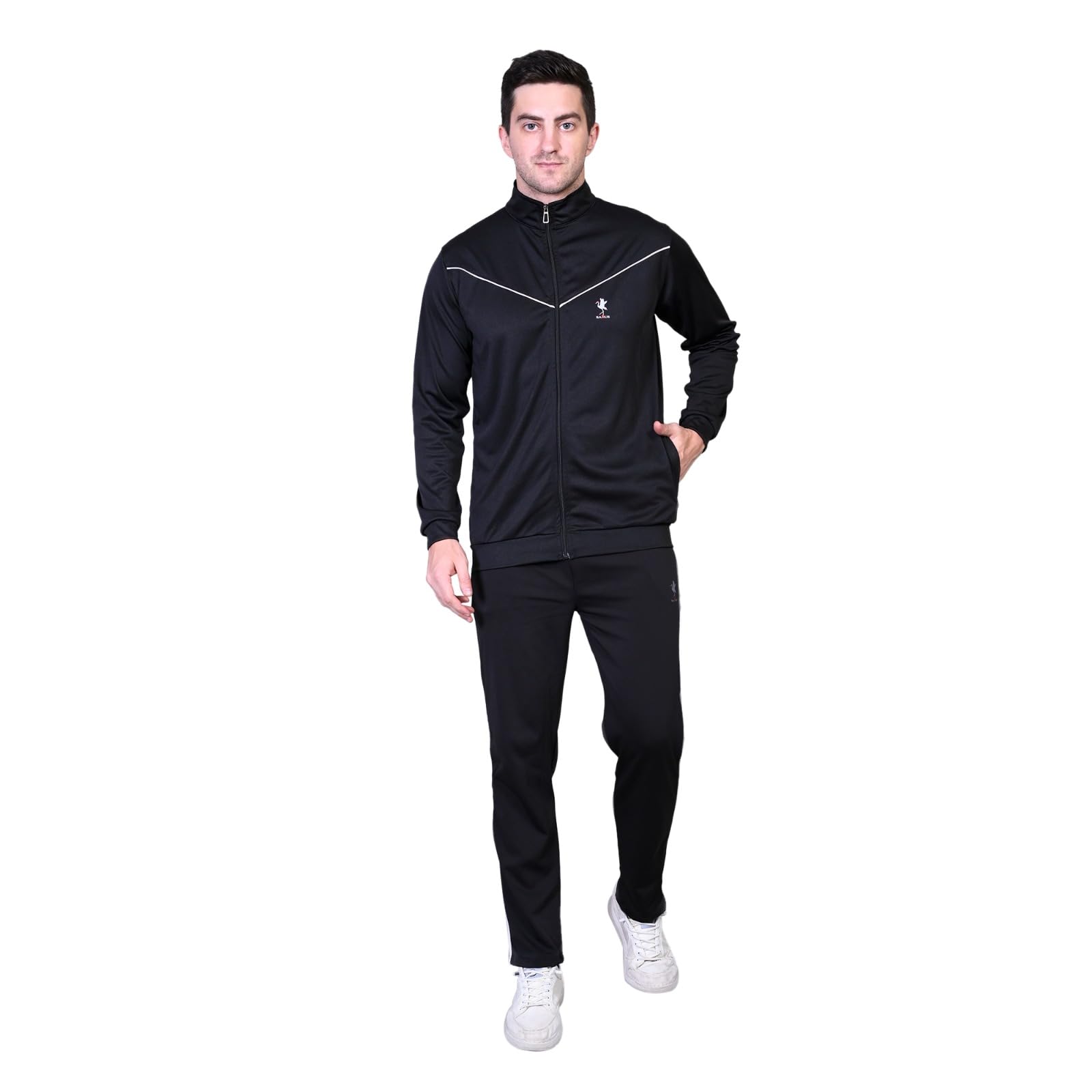 Men's Cotton Blend Regular Fit Full-Zip Tracksuit Comfortable & Stylish Athletic Gym Running Sports Tracksuit Sportswear Black, M-image-46