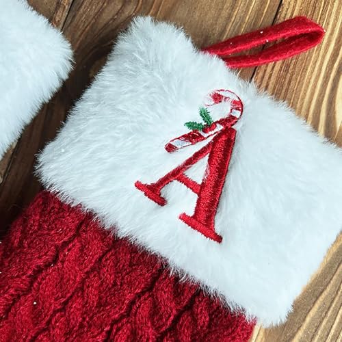 Christmas Stockings with Initials,7.5 Inches Red White Embroidered Knitted Monogram Letter Xmas Stocking,Mini Christmas Stocking for Fireplace Party Tree Family Holiday Decorations - image 6