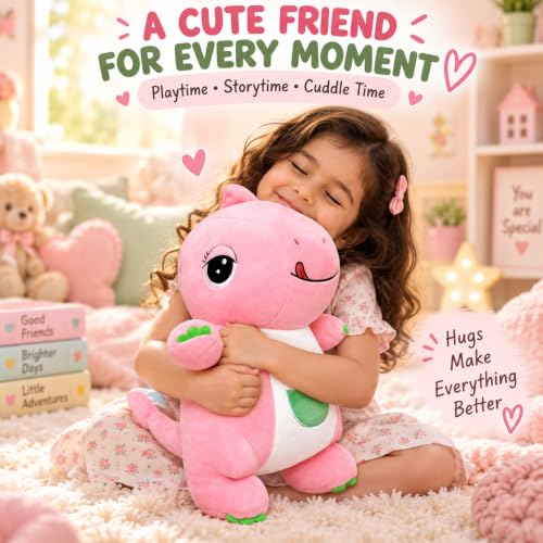 Image of Pink Dinosaur Soft Toy for Kids|25 CM Cute Plush Stuffed Animal| Soft Cuddly Dino Toy for Boys & Girls| Huggable Playtime Companion, Birthday Gift, Room Decor