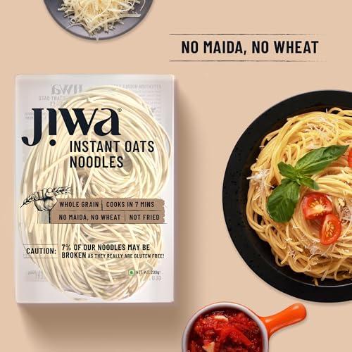 Image of Jiwa Instant Oats Noodles | Cooks in 7 minutes | Ready to Cook | 100% Gluten Free| No Maida, No Atta | Not Fried | Gluten Free | 200 g (Pack of 3)