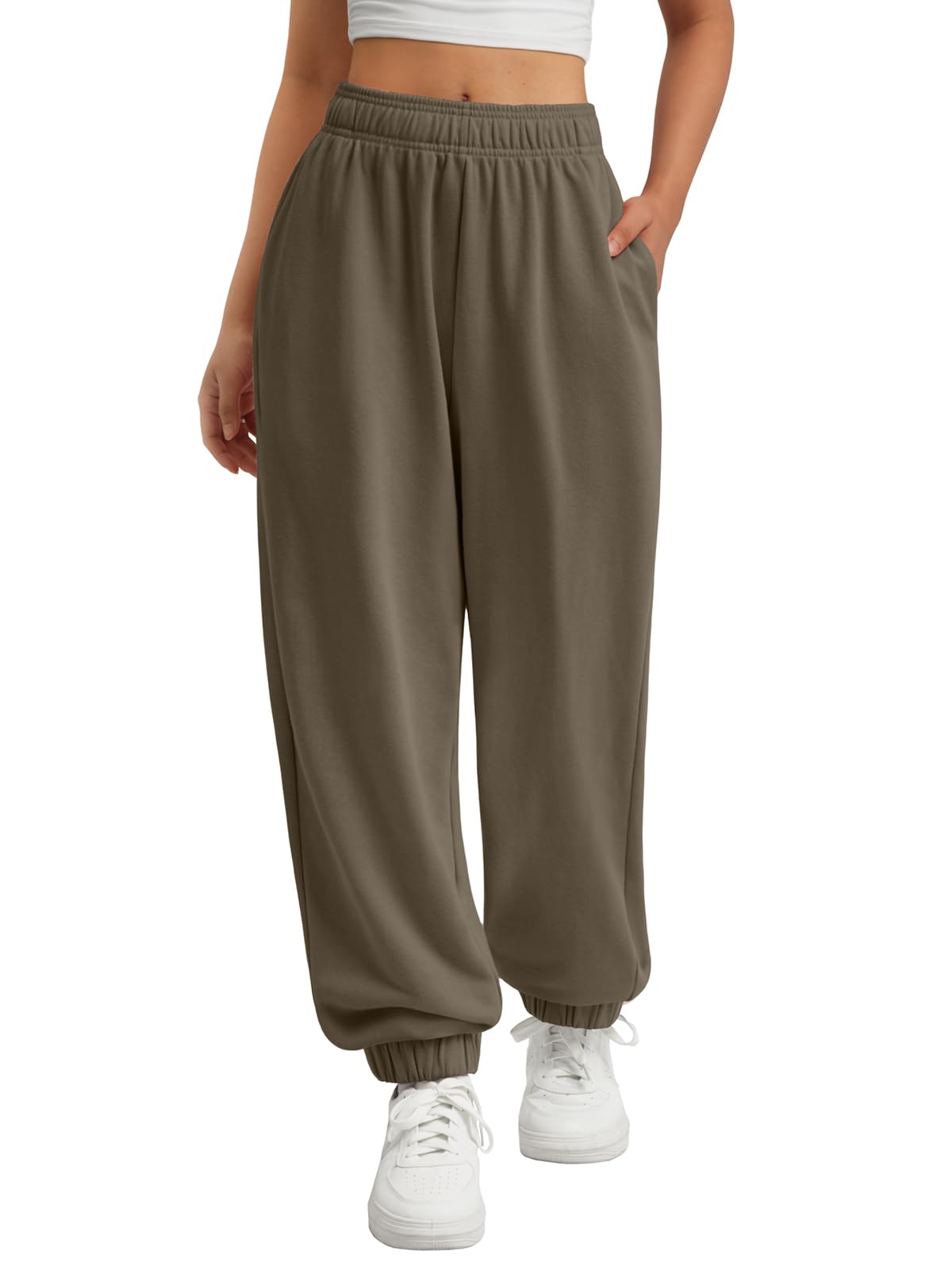 ATHMILE Sweatpants Women Wide Leg Baggy Lounge Sweat Pants | Cotton Straight Leg High Waisted Casual Fashion Fall Workout Gym Joggers Large A-coffee