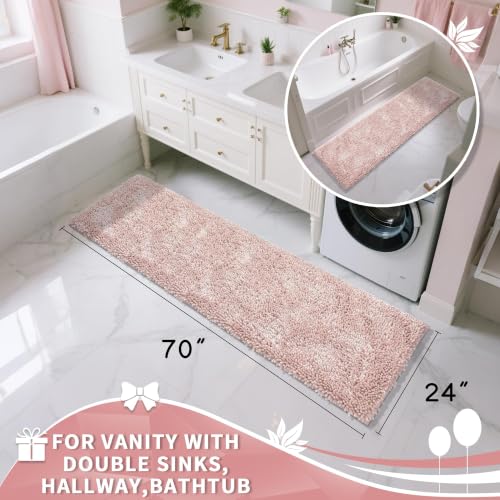 Image of Yimobra Long Bathroom Rugs Runner 70x24 Inch, Extra Thick Soft Absorbent Chenille Bath Mat, Non Slip Machine Washable, Quick Dry Bath Rugs for Bathroom Floor, Tub and Shower, Pink