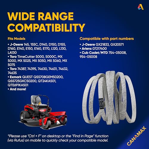 Image of GX21833 Lawn Mower Deck Belt - Fits 48 inch Mower Deck J-Deere L120 L130 D140 D150 D155 D160 E140 E150 E160 E170 LA130 LA140 LA145 LA155 LA165 X140 X165 | Aramid Cord | 1 /2 inch x 141.7 inch