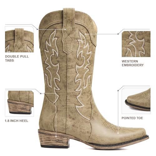 Image of Cowboy Boots for Women, Chunky Heel Western Boot | Mid-calf cowgirl boots with all-day comfort, ideal for daily outfits, country music festivals and western themed occasions