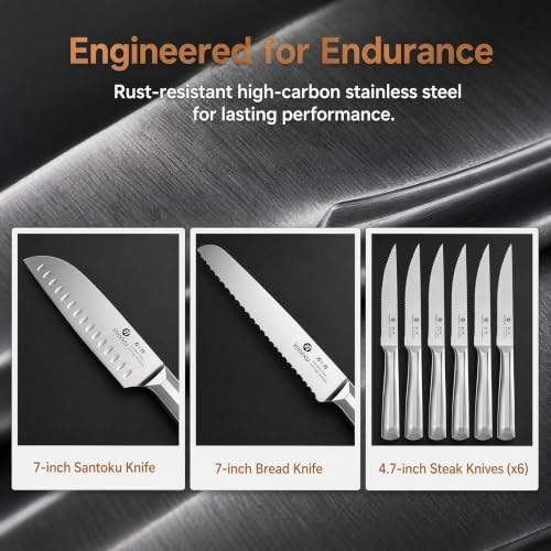 Image of Imarku 16PCS Japanese High Carbon Stainless Steel Knife Set with Block & Sharpener, Dishwasher Safe Kitchen Knife Block Set, Ergonomic Handle Kitchen Utensils Set Gift
