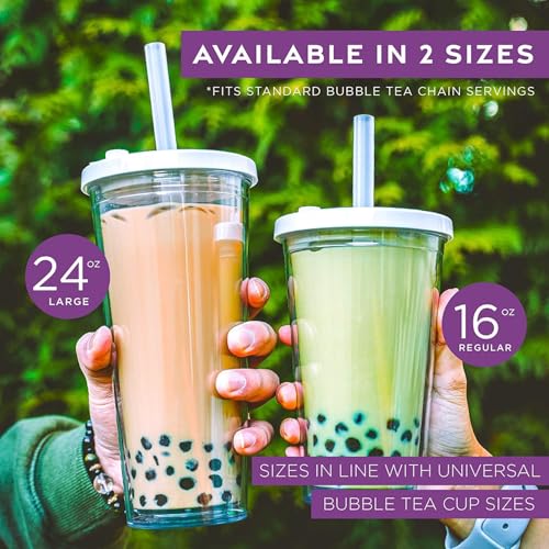 Reusable Boba Cup for Large Size Bubble Tea (24 Oz), Angled Straws, Leak Proof Design, Double Wall Insulated Bubble Tea Cup by Kensal Home - Image 2