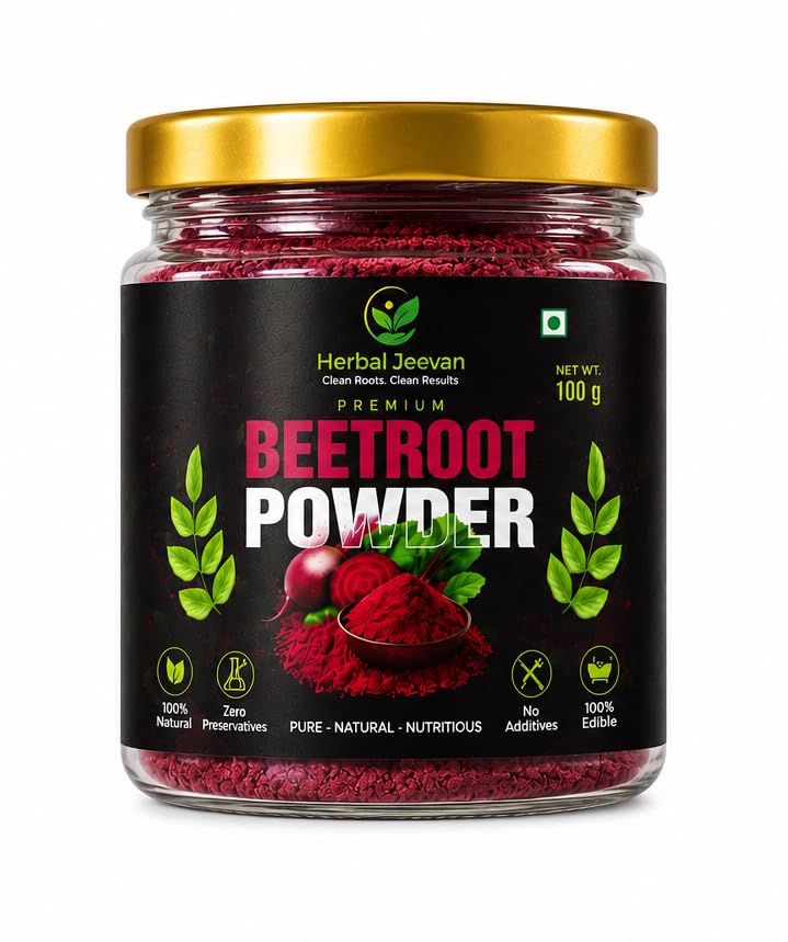 premium beetroot powder (100g, small) | 100% pure, no additives & preservatives | rich in iron & natural nitrates | for juice, smoothie & face pack | fssai certified