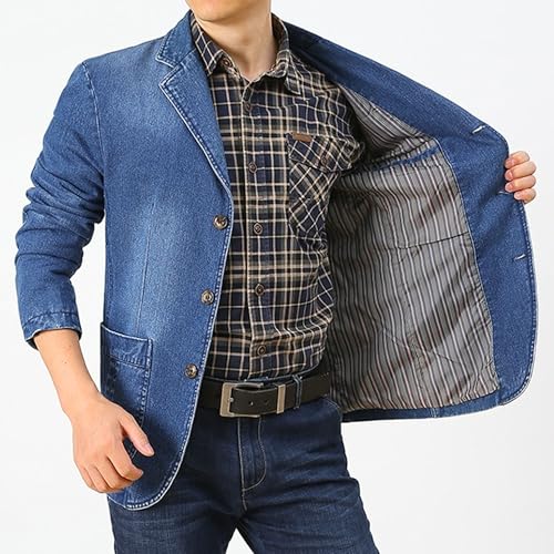 Men's Lounge Skinny Denim Blazer Formal Occation Jean Coat Clothes Business Denim Suit Jackets (Light Blue,XX-Large)3