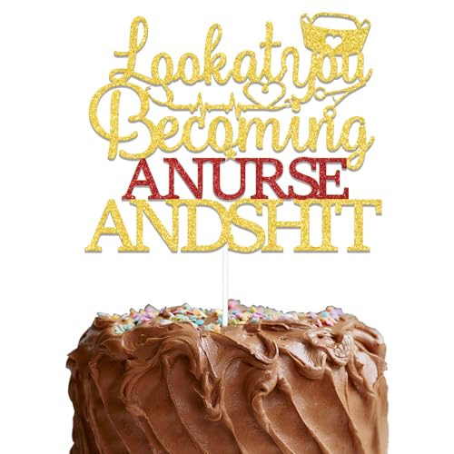 Look at You Becoming A Nurse Cake Topper, Nurse Graduation Party Decorations, RN Graduation Party Decorations, Nurse Decor Supplies Gold Red