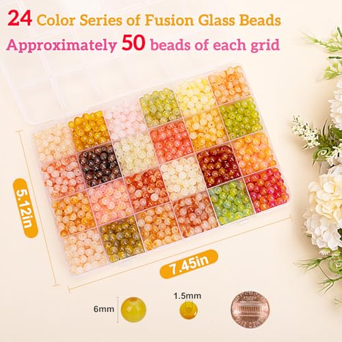 Image of XSEINO About 1200+ pcs 6mm Glass Beads Bracelet Making Kit, 24 Assorted Yellow Bi-Color Fusion Series Crystal Beads for Jewelry Making, DIY Crafts, Friendship Bracelets