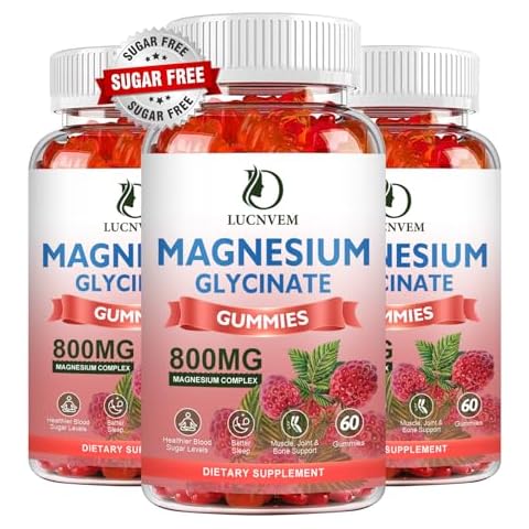 LUCNVEM Sugar Free Magnesium Glycinate Gummies, 500mg Magnesium Glycinate with 200mg Magnesium Malate, Taurate, Oxide, COQ10, Vitamin B6 and D3, Relaxation, Calm Mood, 60 Raspberry Gummies(3 Pack) Cover
