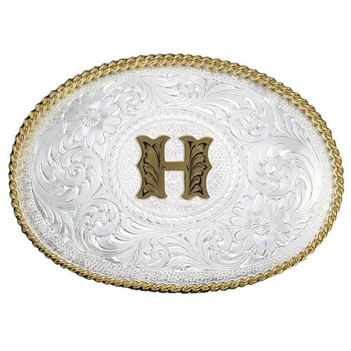 Image of Montana Silversmiths Initial Engraved Gold Trim Western Belt Buckle
