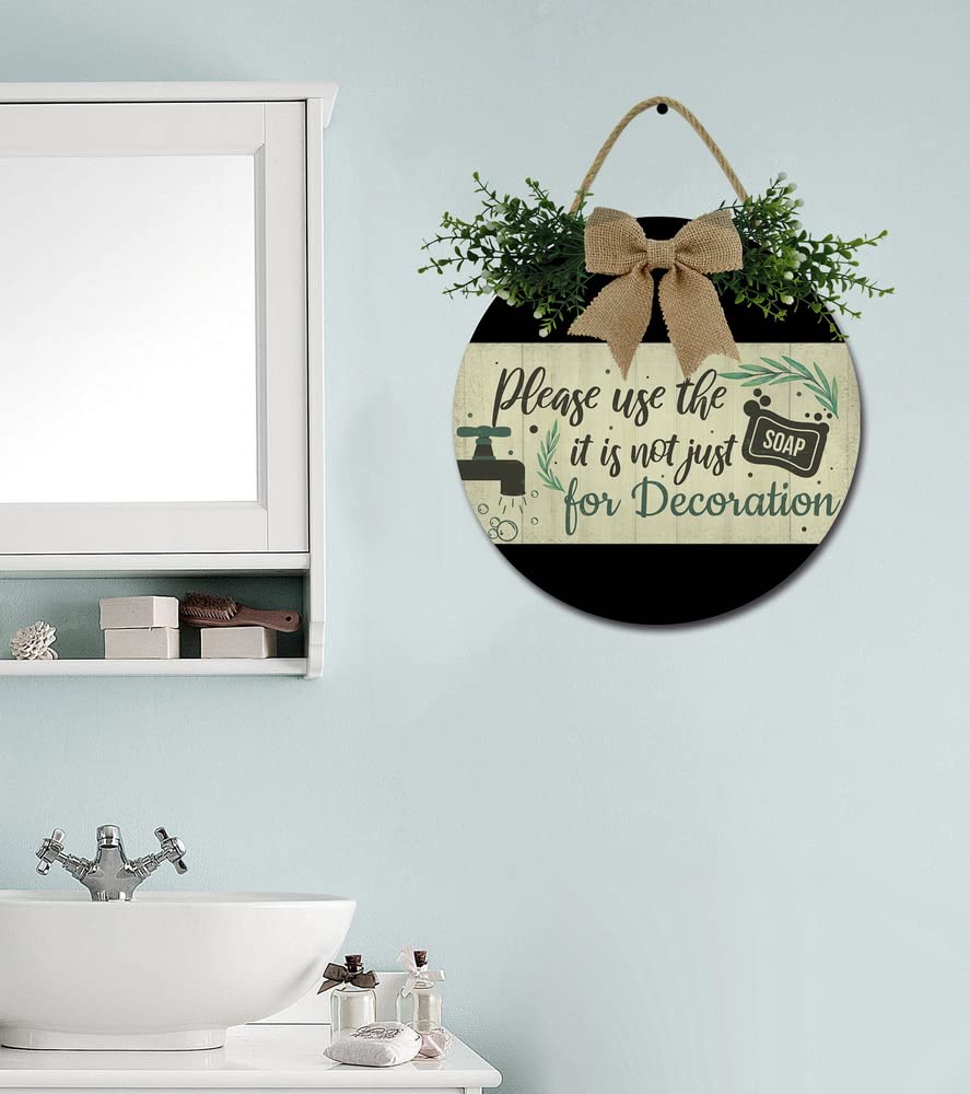 Decorazione da parete rustica da bagno, con cornice rotonda, in legno, decorazione vintage per WC e bagno, 30,5 x 30,5 cm (bagno