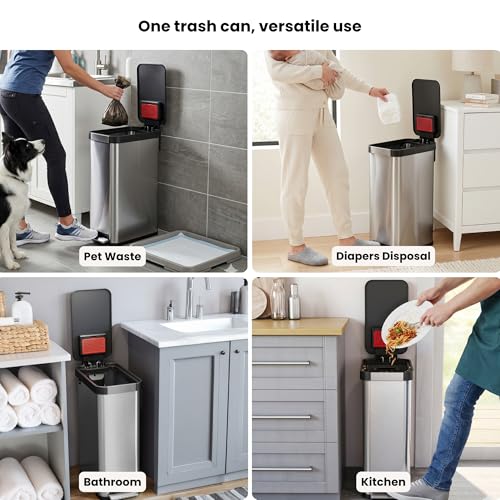 Image of iTouchless 13.2 Gallon / 50 Liter Dog Poop Trash Can with Lid & AbsorbX Odor Filter, Slim Stainless Steel Pet Waste Bin, Soft-Close Step Pedal, Large Capacity Recycle Bin