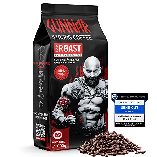 Blank Roast GUNNAR Kaffeebohnen extra stark | 534 MG KOFFEIN PRO TASSE | 100% edel Robusta Kaffeebohnen | besonders säurearm | FÜR HARDLINER (1kg ganze Bohne) Cover