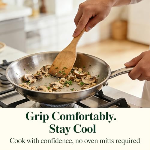 Image of Umite Chef 12 inch 5 Ply Stainless Steel Frying Pan Non-Toxic PFOA&PTFE Free Skillets, Professional Cookware- Oven Safe & Induction Compatible, Fast & Even Heat, Heavy Duty, Cool Grip Handles